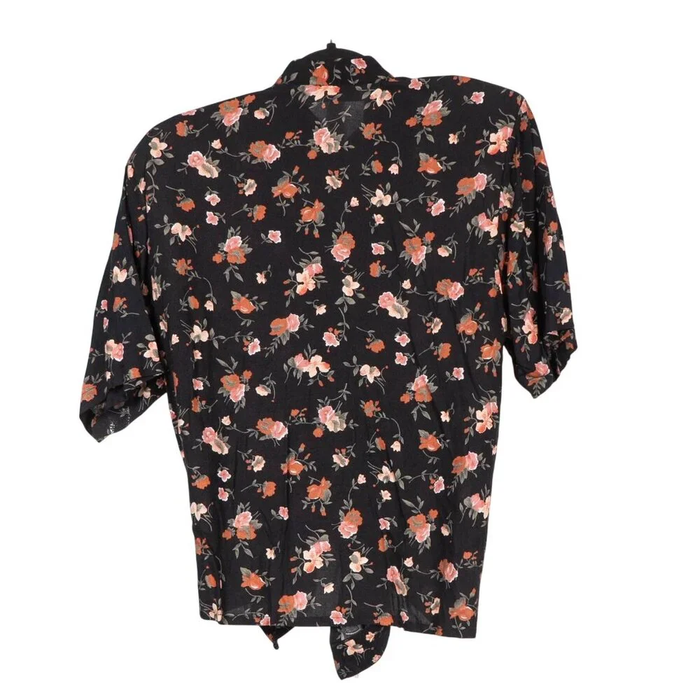 Feruccio VTG Outfit M Women Floral Button Up Tie Shirt Elastic Waist Pants Black - Picture 4 of 7